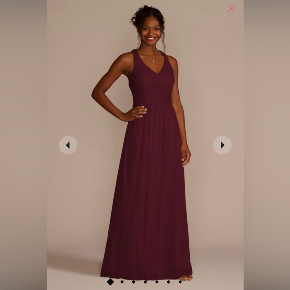 David’s Bridal Mesh Long Bridesmaid Dress with Crisscross Back (WINE color)